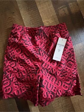 Guess Kids Red and Black Logo Swim Shorts